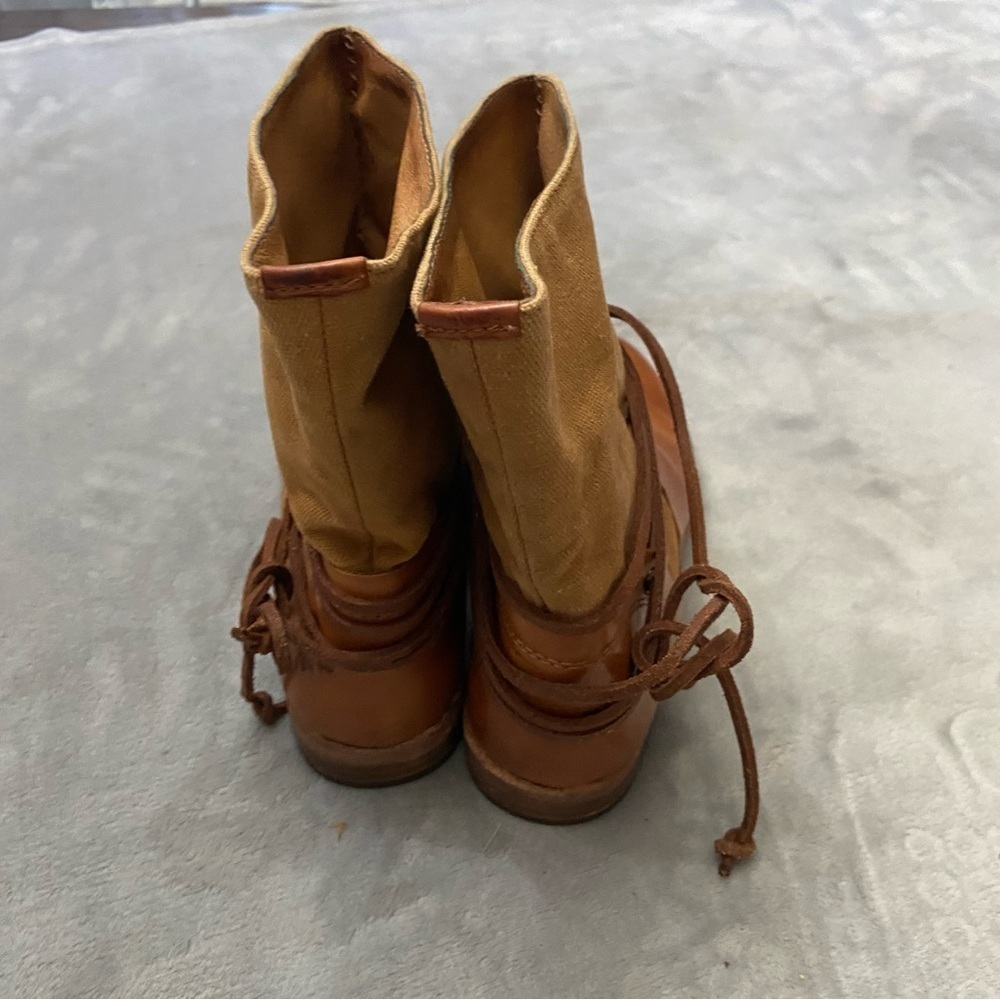 Patrica Nash Sabbia Canvas Mid Boots brown tan leather wrap strap - Picture 6 of 7